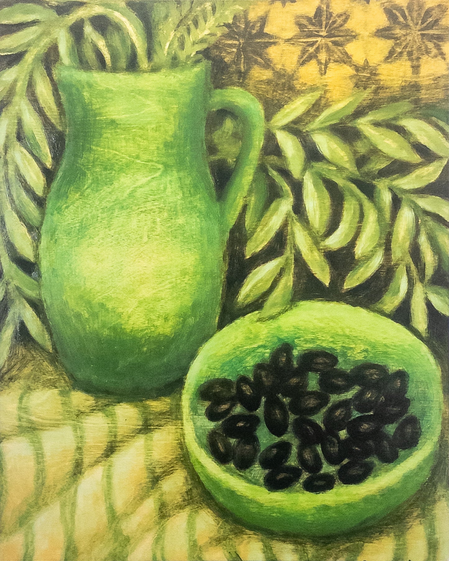 GREEN VASE WITH OLIVES